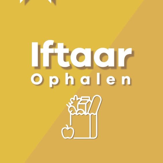 Flyer voor Iftarpakketten uitdelen aan behoeftigen, 22 mei 2020.
