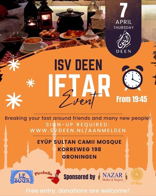 Flyer voor Iftar met ISV Deen, 7 april 2022.