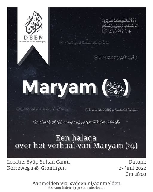 Flyer voor Halaqah: Maryam (as), de ingehaalde editie, 23 juni 2022.