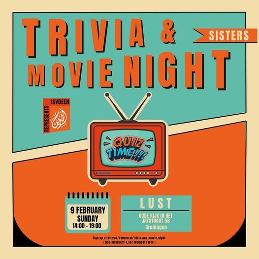 Flyer voor Trivia & Movie Night, 9 februari 2025.